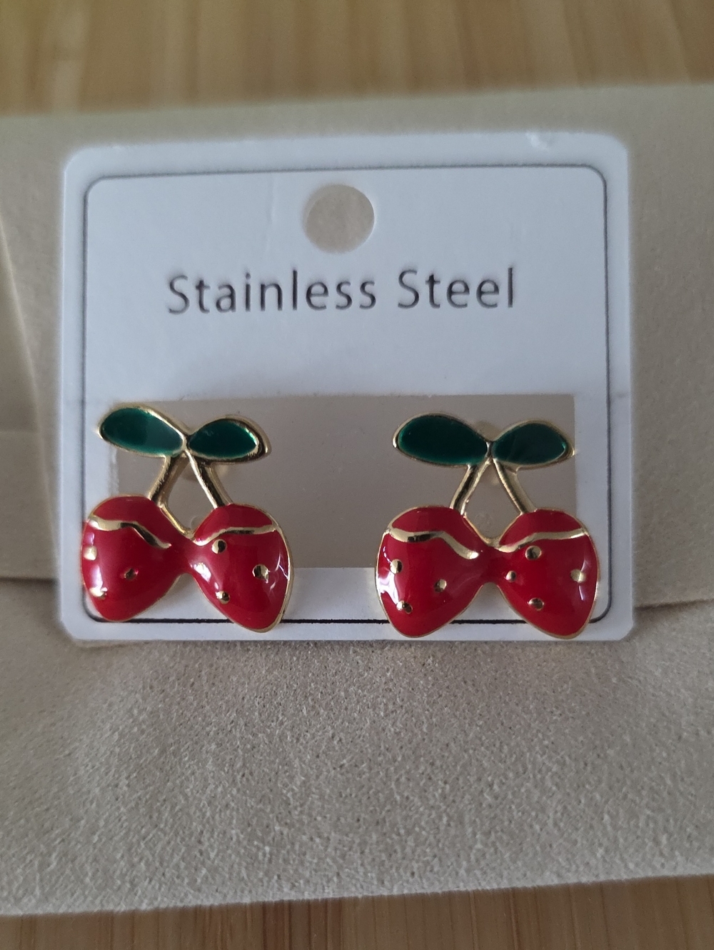 Gold-Tone Cherry Stud Earrings in Red and Green